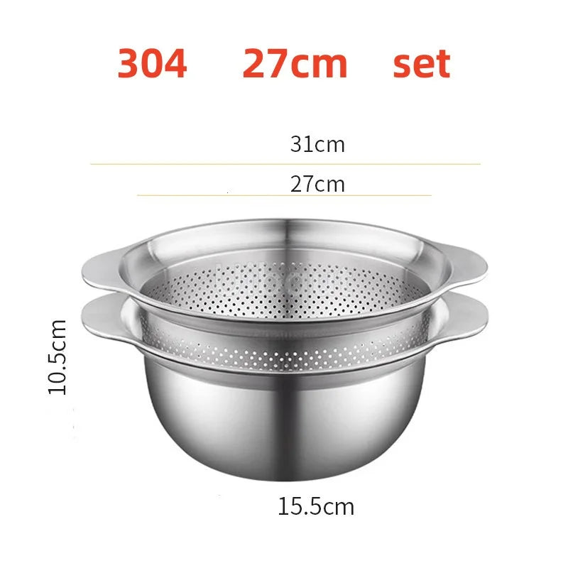 304 Stainless Steel Vegetable Washing Basin & Strainer – Multi-Purpose Rice Washer, Fruit Filter, Kitchen Drain Basket