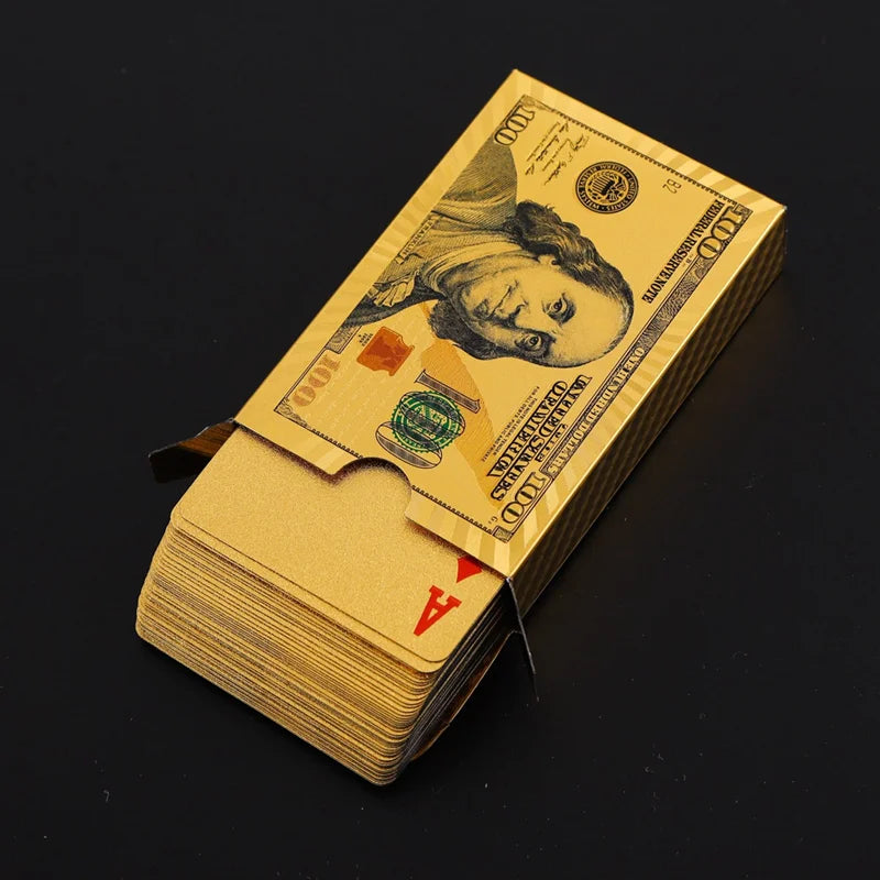 55PCS Gold Foil Playing Kaarten 24K Gold Plastic Poker Set, Waterdichte en duurzame Magic Game Kaarten