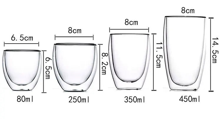 2-18PCS Double mur haute tasses en verre Borosilicate – Thé résistant à la chaleur, café, lait, et tasses de jus, Creative Bar Drinkware