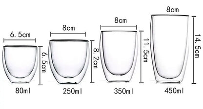 2-18PCS Double mur haute tasses en verre Borosilicate – Thé résistant à la chaleur, café, lait, et tasses de jus, Creative Bar Drinkware