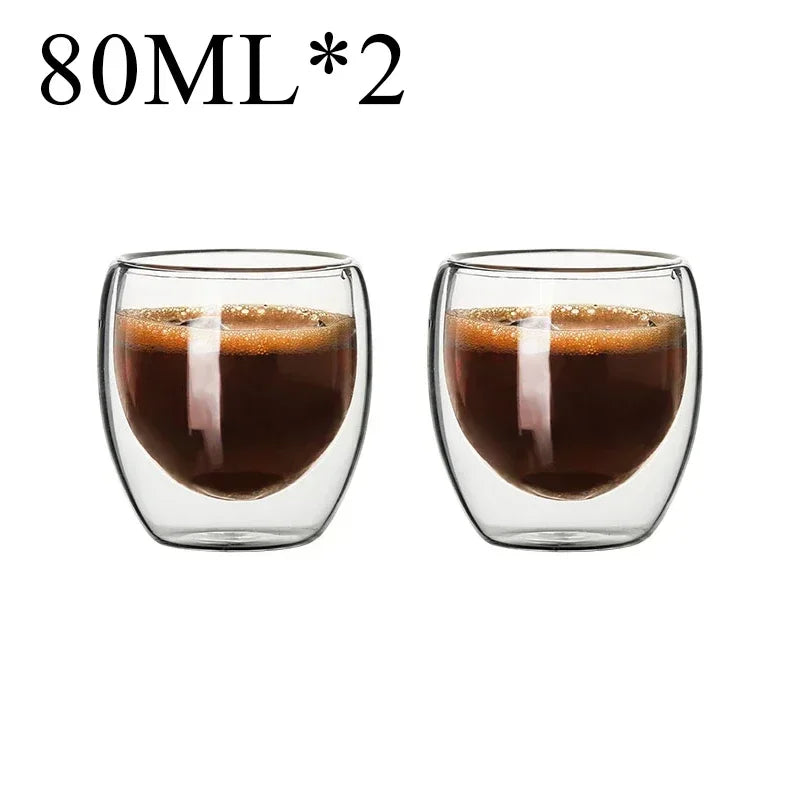 2-18PCS Double mur haute tasses en verre Borosilicate – Thé résistant à la chaleur, café, lait, et tasses de jus, Creative Bar Drinkware