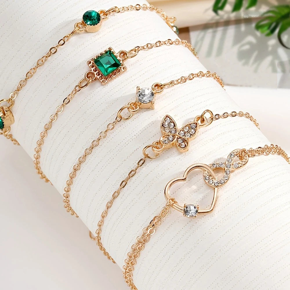 5pcs Vintage Strass Bracelet Set – Infinity & Geometric Designs, Bijoux de mode pour les femmes, Cadeau parfait et port occasionnel