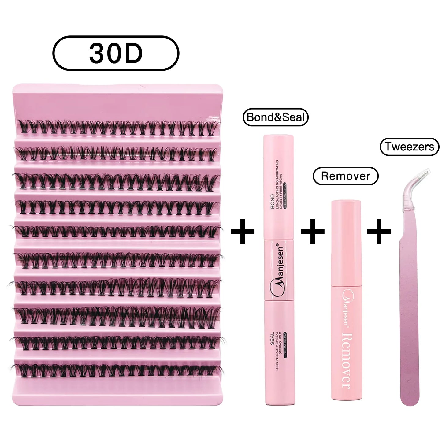 MAN-JE-SEN Kit d'extension de cils pour le bricolage – 200PCS Clusters de lash avec lash bond & Seal, Outils de maquillage professionnels pour coller les cils