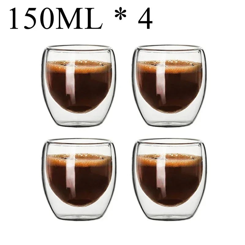 2-18PCS Double mur haute tasses en verre Borosilicate – Thé résistant à la chaleur, café, lait, et tasses de jus, Creative Bar Drinkware