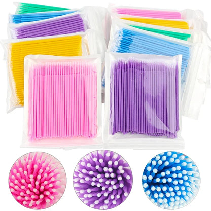 100PCS wimpers reinigen Penselen Micro katoenen swabs voor Lash uitbreidingen en make-up verwijderen