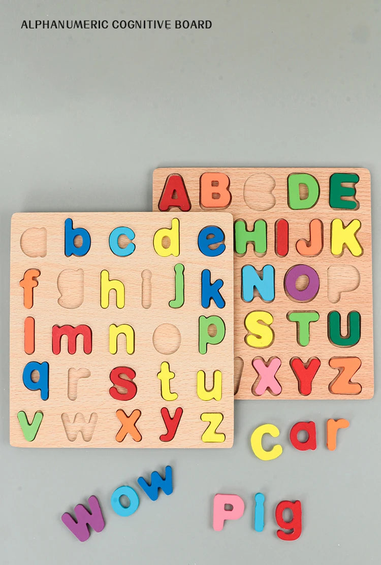 Kids Alfabet & Number Houten Puzzel Montessori Preschool Educatieve Speelgoed