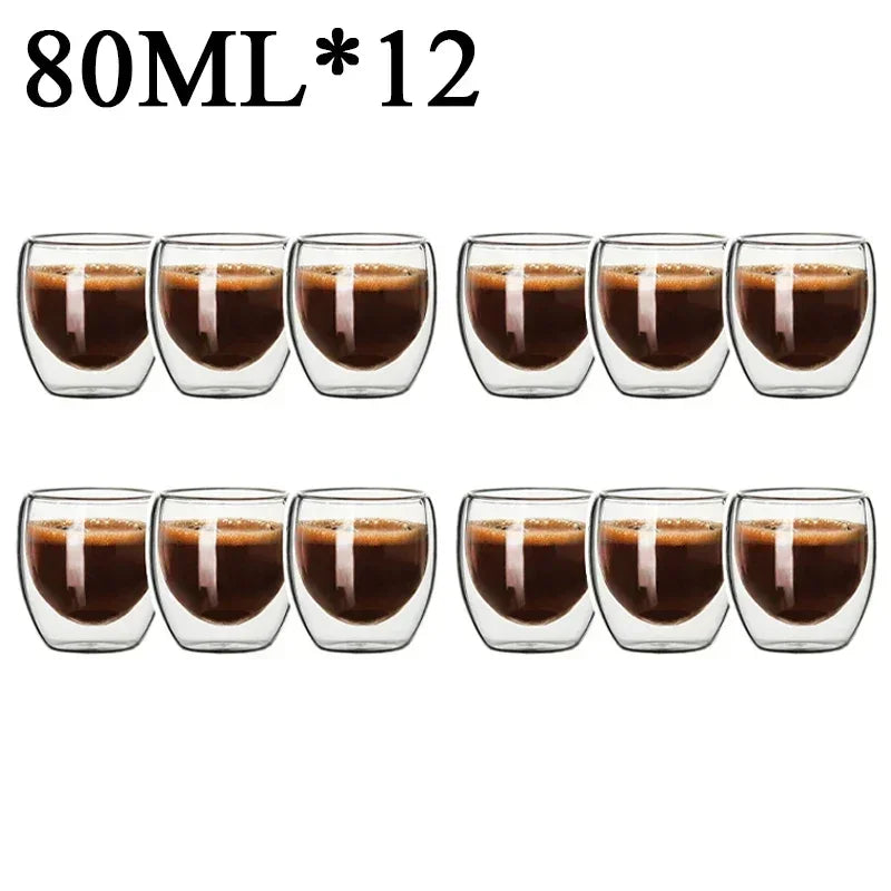 2-18PCS Double mur haute tasses en verre Borosilicate – Thé résistant à la chaleur, café, lait, et tasses de jus, Creative Bar Drinkware