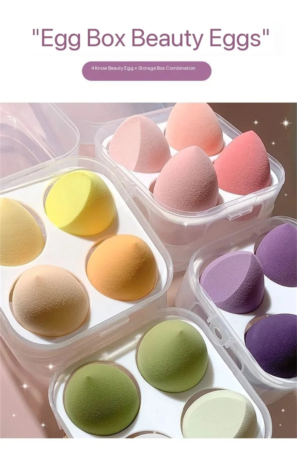 4PCS Make-up Sponge Blender Beauty Egg Cosmetic Puff & Powder Sponges for Women, Professional Beauty Tools