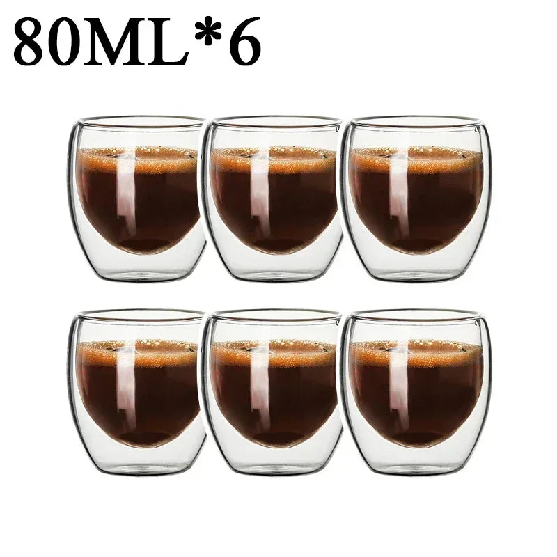 2-18PCS Double mur haute tasses en verre Borosilicate – Thé résistant à la chaleur, café, lait, et tasses de jus, Creative Bar Drinkware
