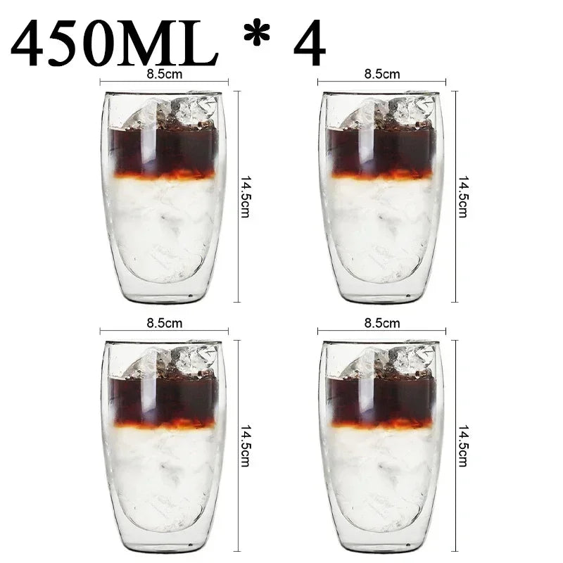 2-18PCS Double mur haute tasses en verre Borosilicate – Thé résistant à la chaleur, café, lait, et tasses de jus, Creative Bar Drinkware