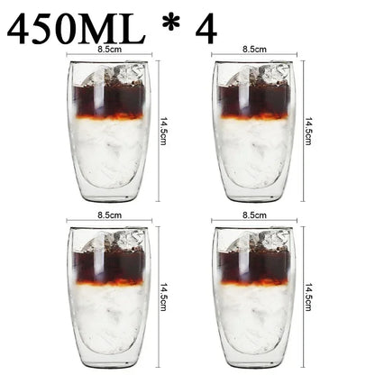 2-18PCS Double mur haute tasses en verre Borosilicate – Thé résistant à la chaleur, café, lait, et tasses de jus, Creative Bar Drinkware