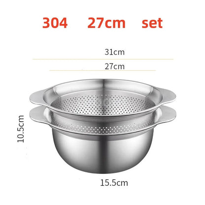 304 Stainless Steel Vegetable Washing Basin & Strainer – Multi-Purpose Rice Washer, Fruit Filter, Kitchen Drain Basket