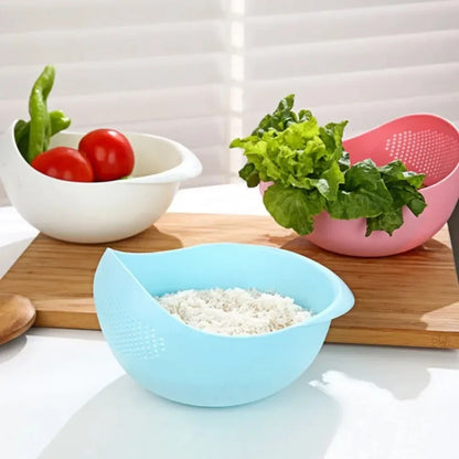 1PC Plastic Rice Sieve & Drain Basket with Handles – Multi-Purpose Kitchen Strainer Bowl for Washing Rice, Vegetables & Fruits
