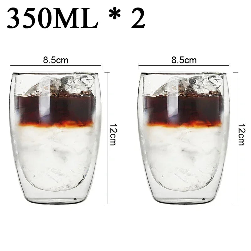 2-18PCS Double mur haute tasses en verre Borosilicate – Thé résistant à la chaleur, café, lait, et tasses de jus, Creative Bar Drinkware