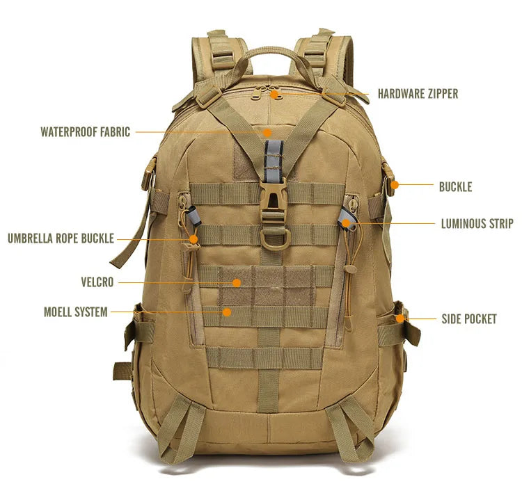 40L Tactical Reflective Backpack – Military Molle Outdoor Rucksack | Hiking, Camping, Hunting & Travel Bag