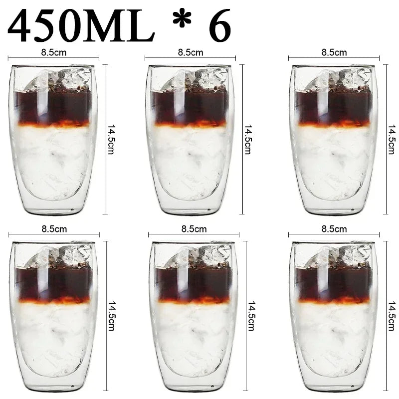 2-18PCS Double mur haute tasses en verre Borosilicate – Thé résistant à la chaleur, café, lait, et tasses de jus, Creative Bar Drinkware