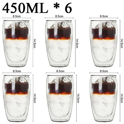 2-18PCS Double mur haute tasses en verre Borosilicate – Thé résistant à la chaleur, café, lait, et tasses de jus, Creative Bar Drinkware