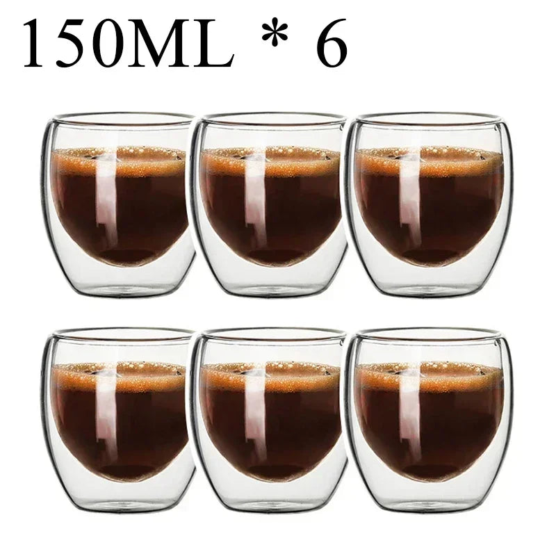 2-18PCS Double mur haute tasses en verre Borosilicate – Thé résistant à la chaleur, café, lait, et tasses de jus, Creative Bar Drinkware