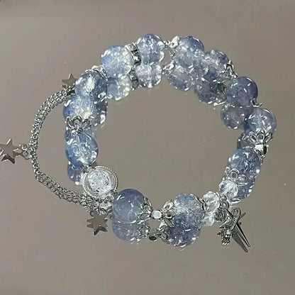 Niche Design Star Chain Tassel Armband Fantasy Blue Crystal Kralen Elastische Touw Armband voor Vrouwen