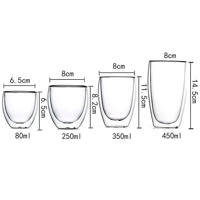 2-18PCS Double mur haute tasses en verre Borosilicate – Thé résistant à la chaleur, café, lait, et tasses de jus, Creative Bar Drinkware