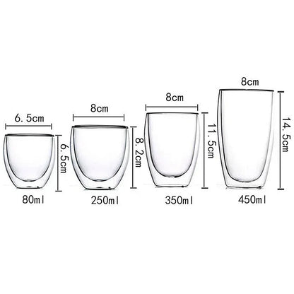 2-18PCS Double mur haute tasses en verre Borosilicate – Thé résistant à la chaleur, café, lait, et tasses de jus, Creative Bar Drinkware