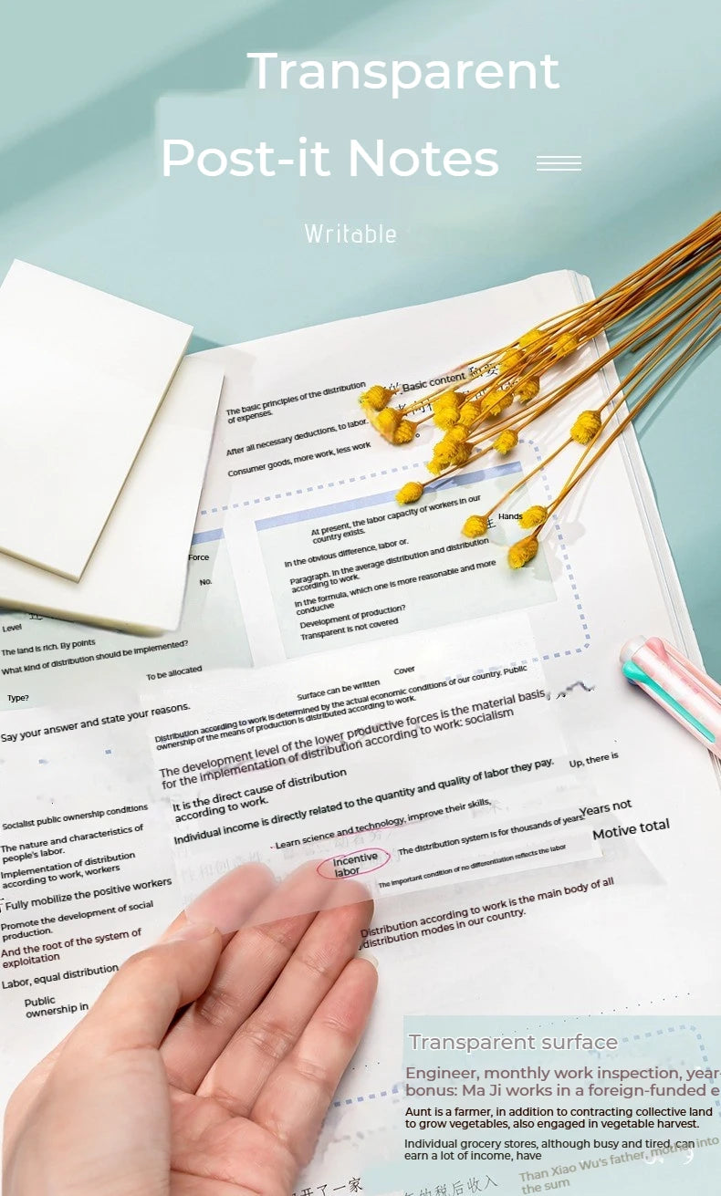 50 feuilles Notes collantes transparentes – Stickers Message & Signature imperméables pour les carnets