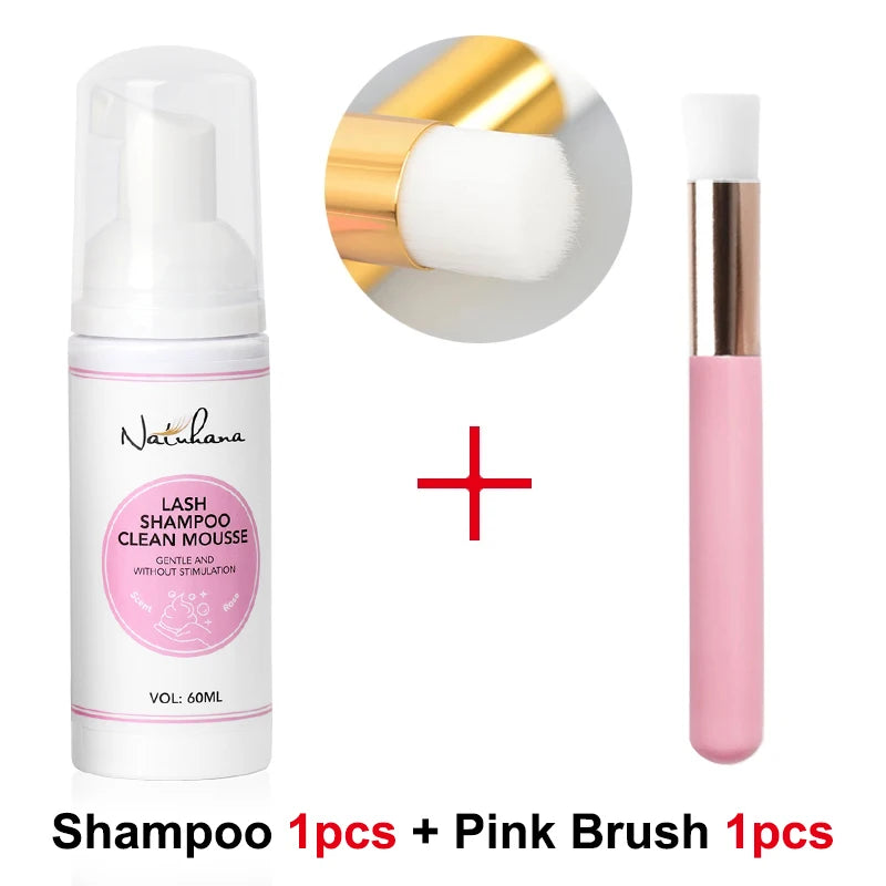 Natuhana 60ml wimperextension Shampoo Mousse, Lash Cleaning Foam voor vals wimpers, zacht & niet-irriterend make-up gereedschap