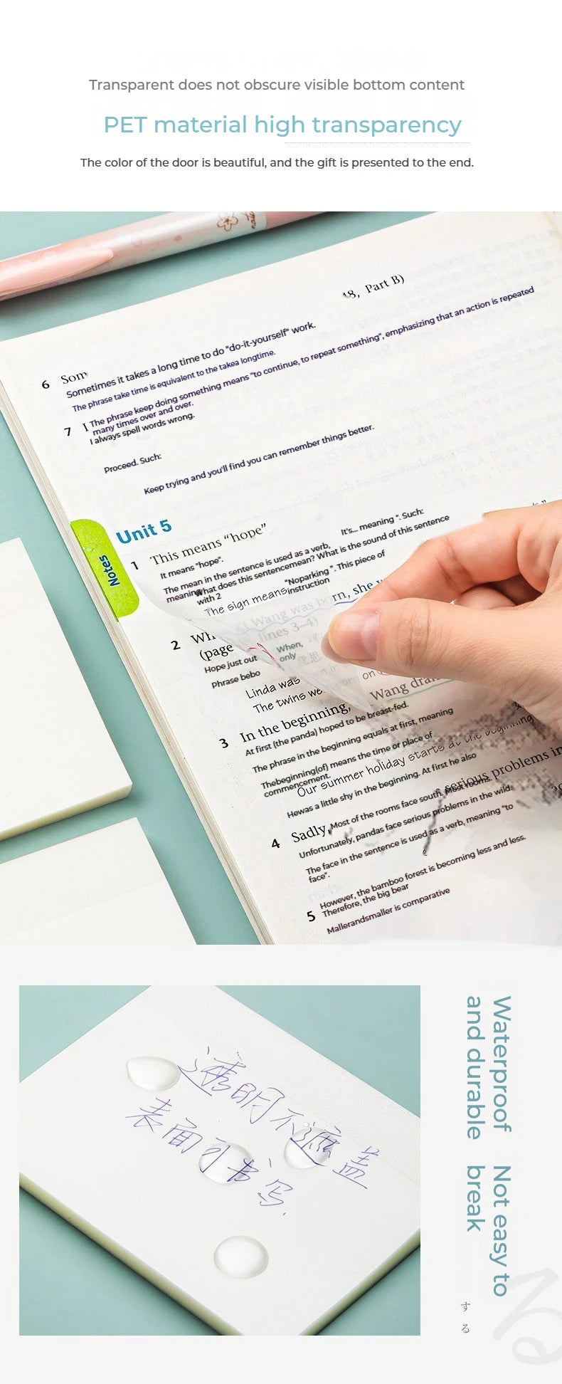 50 feuilles Notes collantes transparentes – Stickers Message & Signature imperméables pour les carnets