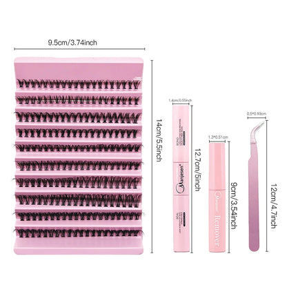 MAN-JE-SEN Kit d'extension de cils pour le bricolage – 200PCS Clusters de lash avec lash bond & Seal, Outils de maquillage professionnels pour coller les cils