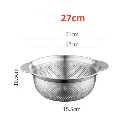 304 Stainless Steel Vegetable Washing Basin & Strainer – Multi-Purpose Rice Washer, Fruit Filter, Kitchen Drain Basket