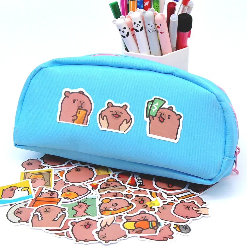 Stickers Capybaras 10/50/100pcs – Découpes de dessins animés mignons pour ordinateur portable, téléphone, voiture, vélo et bricolage enfants