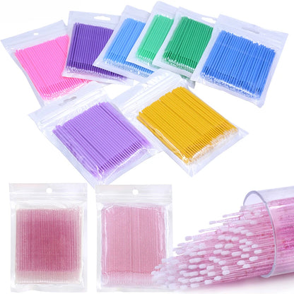 100PCS wimpers reinigen Penselen Micro katoenen swabs voor Lash uitbreidingen en make-up verwijderen