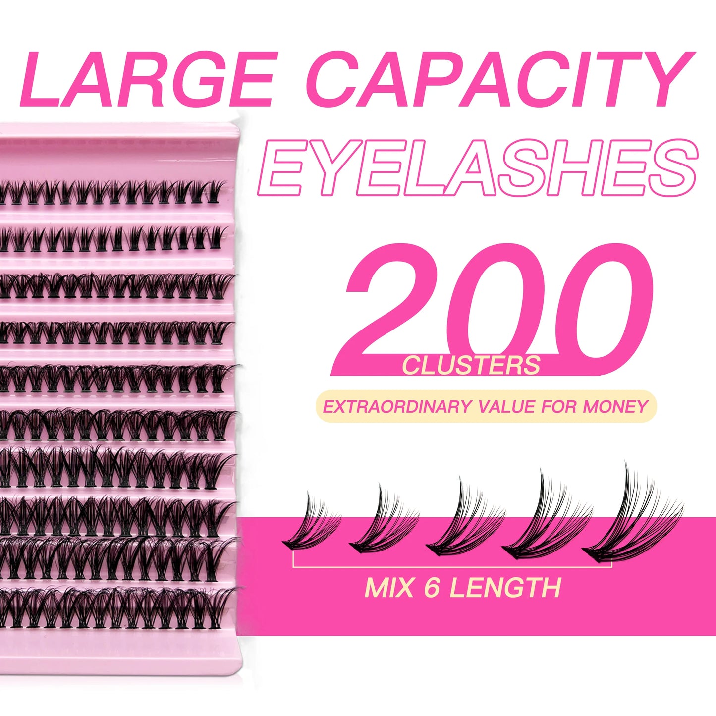 MAN-JE-SEN Kit d'extension de cils pour le bricolage – 200PCS Clusters de lash avec lash bond & Seal, Outils de maquillage professionnels pour coller les cils