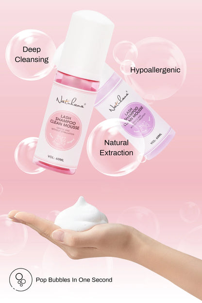 Natuhana 60ml wimperextension Shampoo Mousse, Lash Cleaning Foam voor vals wimpers, zacht & niet-irriterend make-up gereedschap