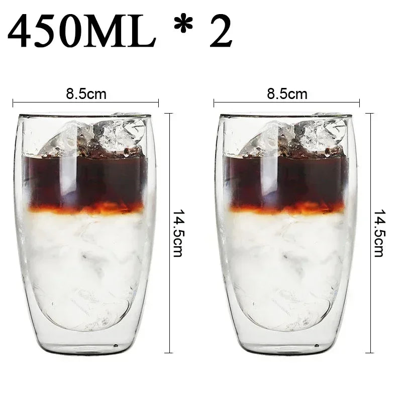 2-18PCS Double mur haute tasses en verre Borosilicate – Thé résistant à la chaleur, café, lait, et tasses de jus, Creative Bar Drinkware