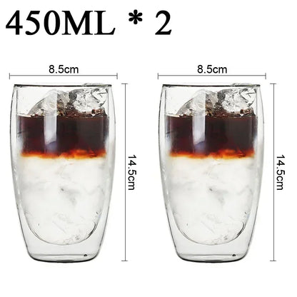 2-18PCS Double mur haute tasses en verre Borosilicate – Thé résistant à la chaleur, café, lait, et tasses de jus, Creative Bar Drinkware