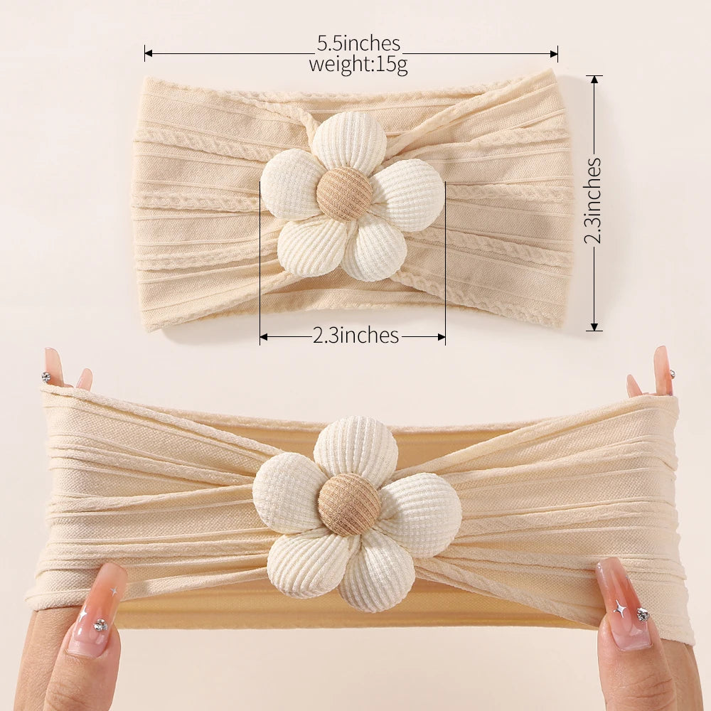 1Pc Baby Nylon Headscarf – Handmade Flower Headband for Newborn Girls, Toddler Elastic Hair Turban