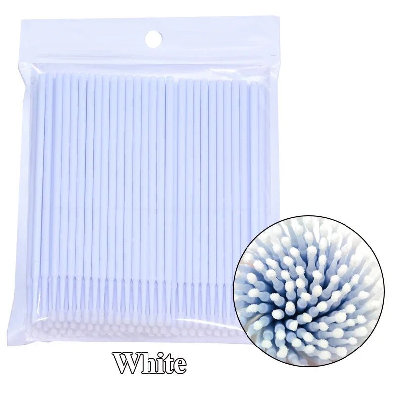100PCS wimpers reinigen Penselen Micro katoenen swabs voor Lash uitbreidingen en make-up verwijderen
