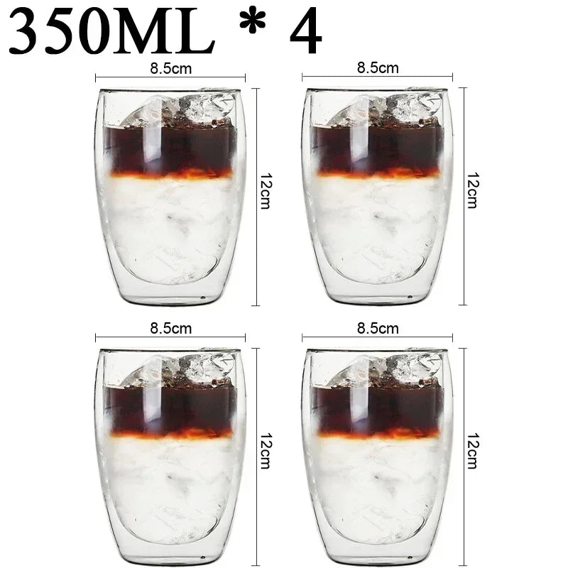 2-18PCS Double mur haute tasses en verre Borosilicate – Thé résistant à la chaleur, café, lait, et tasses de jus, Creative Bar Drinkware