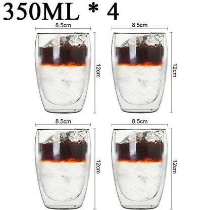 2-18PCS Double mur haute tasses en verre Borosilicate – Thé résistant à la chaleur, café, lait, et tasses de jus, Creative Bar Drinkware