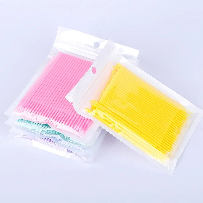 100PCS wimpers reinigen Penselen Micro katoenen swabs voor Lash uitbreidingen en make-up verwijderen