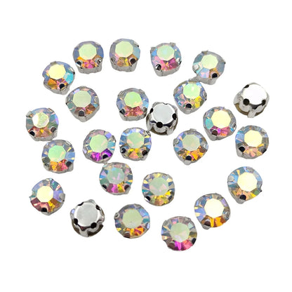 Strass rond en verre avec griffe – Cristaux de base en argent cousue pour vêtements, chaussures et artisanat