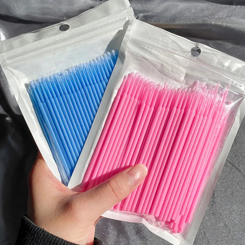 100PCS wimpers reinigen Penselen Micro katoenen swabs voor Lash uitbreidingen en make-up verwijderen