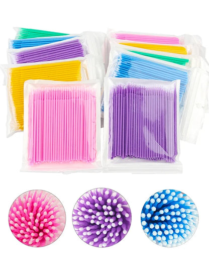 100PCS wimpers reinigen Penselen Micro katoenen swabs voor Lash uitbreidingen en make-up verwijderen
