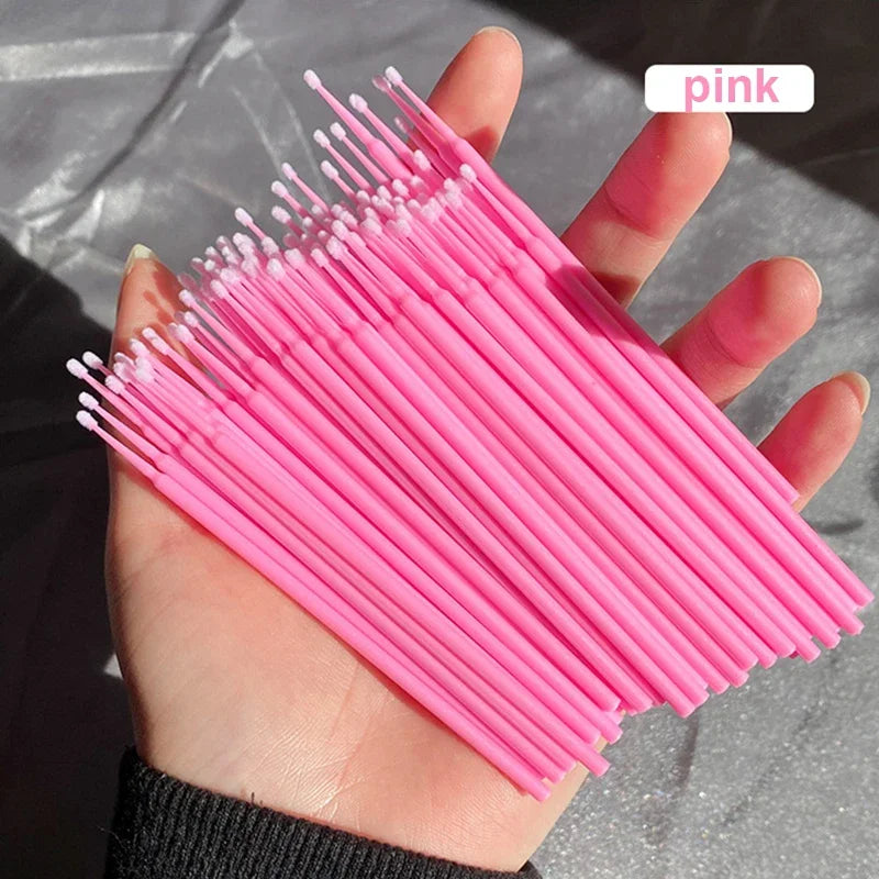 100PCS wimpers reinigen Penselen Micro katoenen swabs voor Lash uitbreidingen en make-up verwijderen