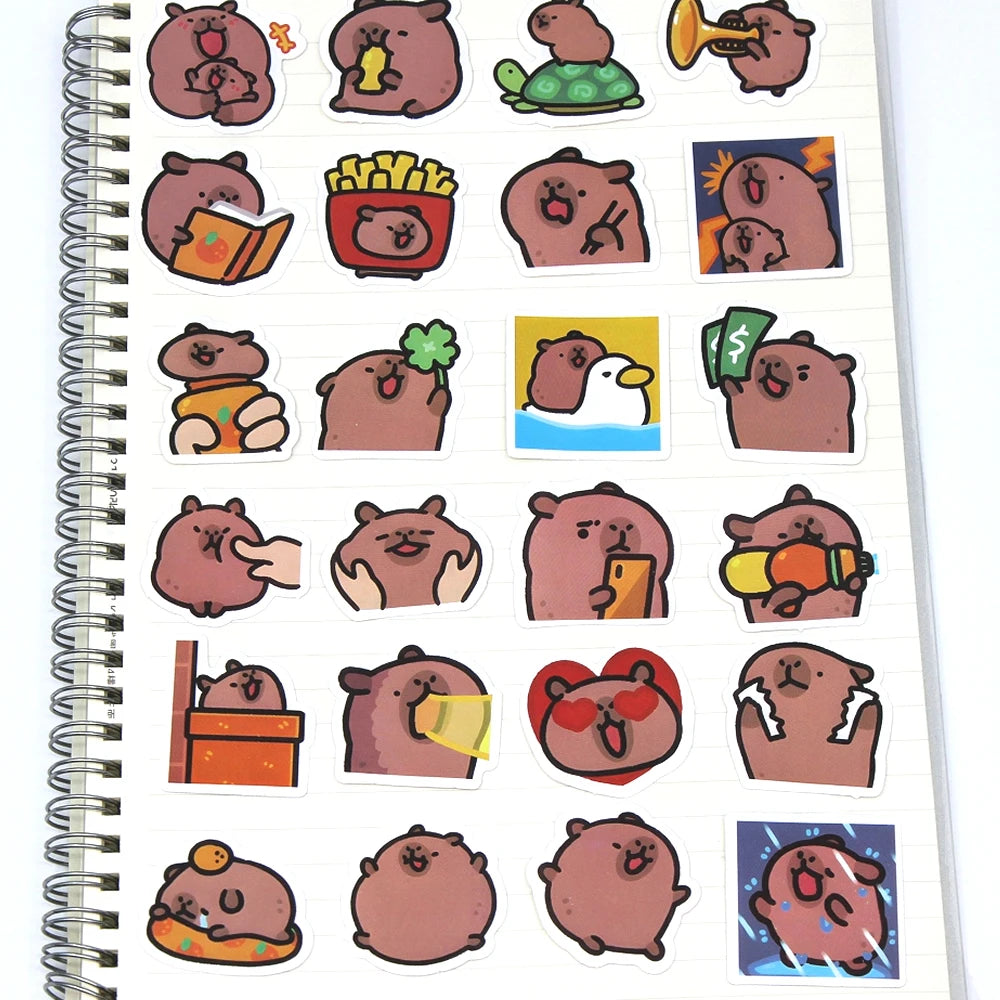 Stickers Capybaras 10/50/100pcs – Découpes de dessins animés mignons pour ordinateur portable, téléphone, voiture, vélo et bricolage enfants