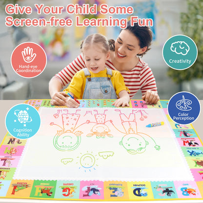100x80CM Montessori Magic Drawing Board &amp; Reusable Water Doodle Mat voor kinderen Educatieve Kunst & Pen Control Training