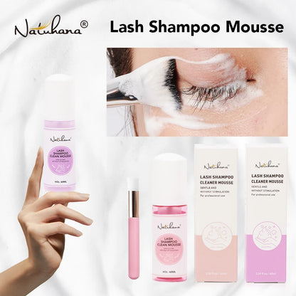 Natuhana 60ml wimperextension Shampoo Mousse, Lash Cleaning Foam voor vals wimpers, zacht & niet-irriterend make-up gereedschap