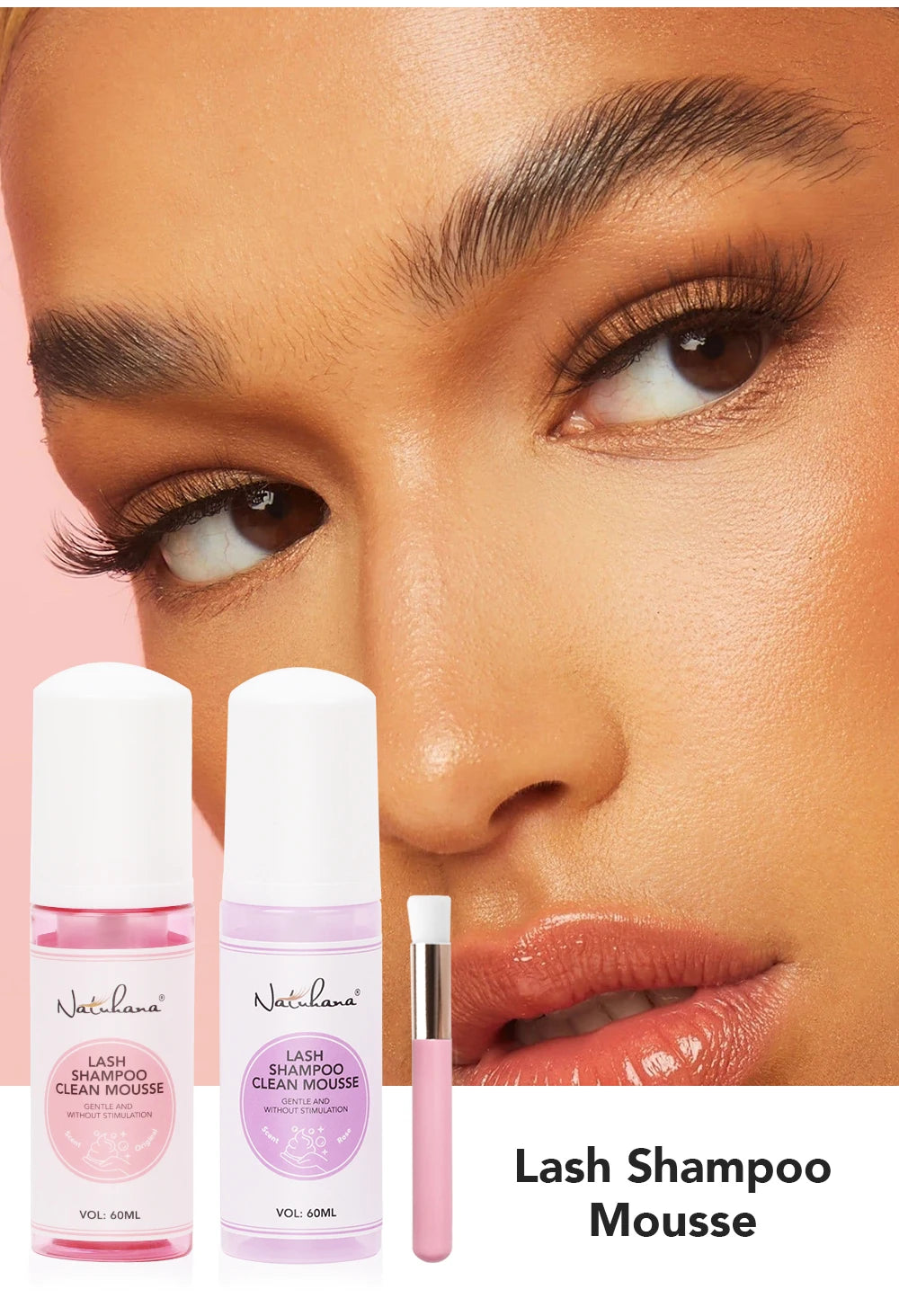 Natuhana 60ml wimperextension Shampoo Mousse, Lash Cleaning Foam voor vals wimpers, zacht & niet-irriterend make-up gereedschap
