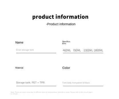 1PC luchtdichte verzegelde opslagpot . . Plastic graan, Pasta & Seizoen Container . .